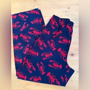 L.L. Bean Kids Navy Blue Pajama Bottoms with Red Lobster Print